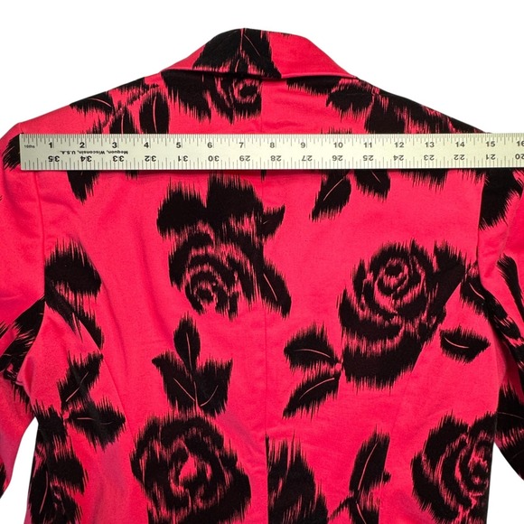 Trina Turk Pink Black Floral Blazer Womens 6 Bell Sleeve Button Career Cocktails - Picture 7 of 12